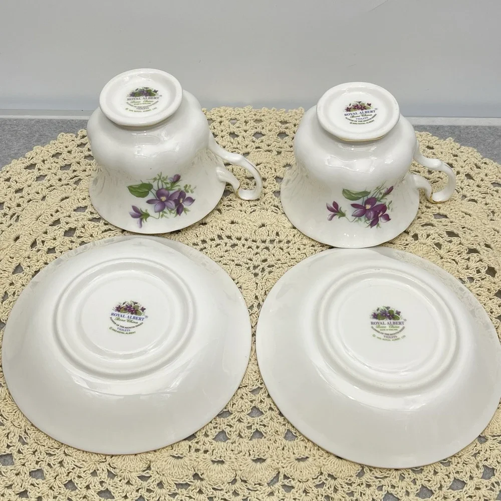 Royal Albert Flower Of The Month February Tea Cup & Saucer Gold Gilding Set Of 4